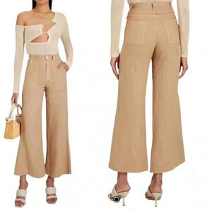 ENZA COSTA FRENCH LINEN HIGH-RISE WID LEG TROUSER PANTS WOMENS SIZE 1 OAT MILK